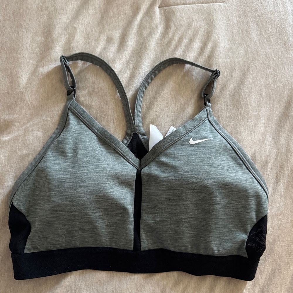 Nike Gray and Black Sports Bra with Racerback Design